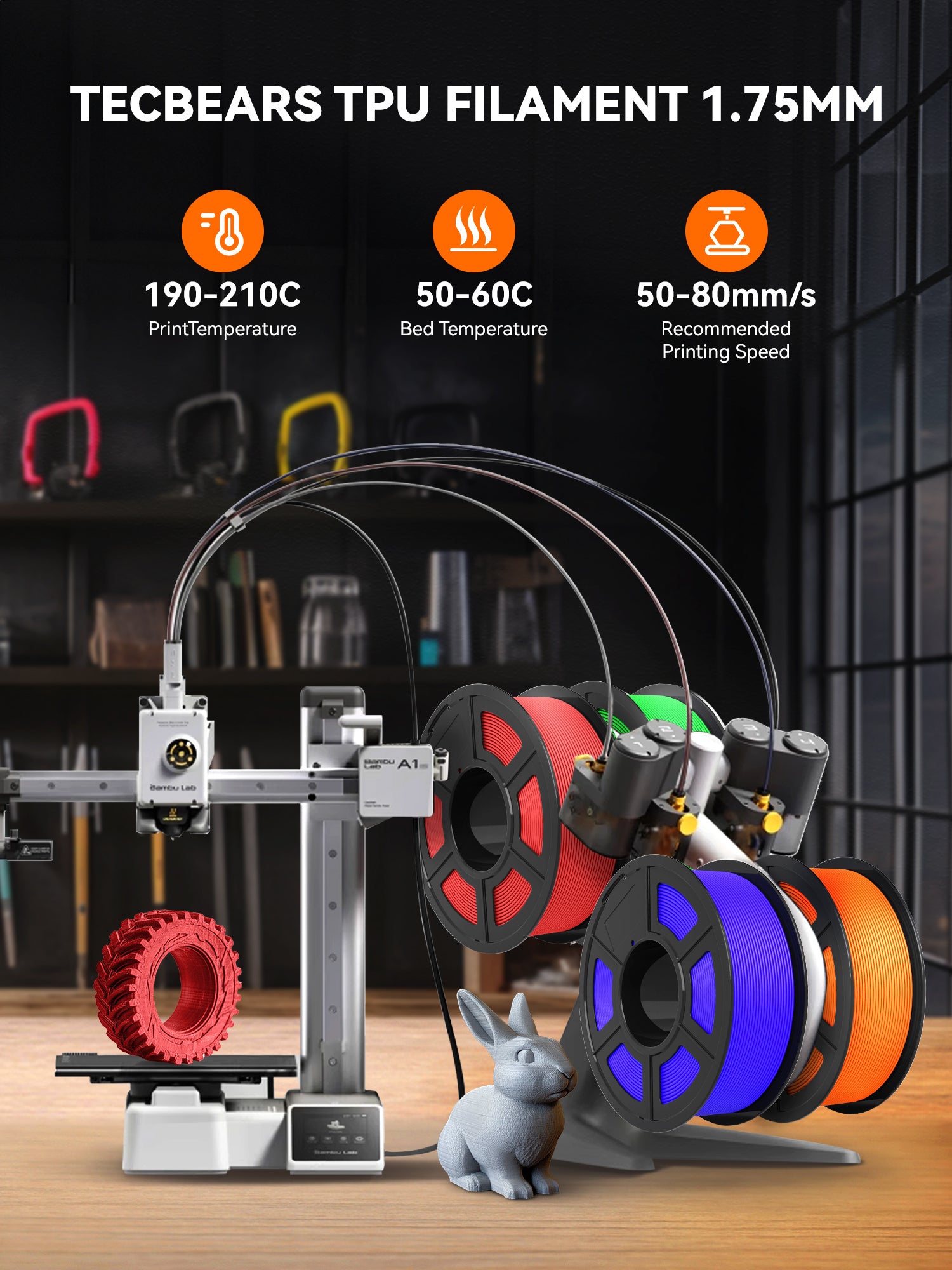 TECBEARS TPU 95A 3D Printer Filament 1KG