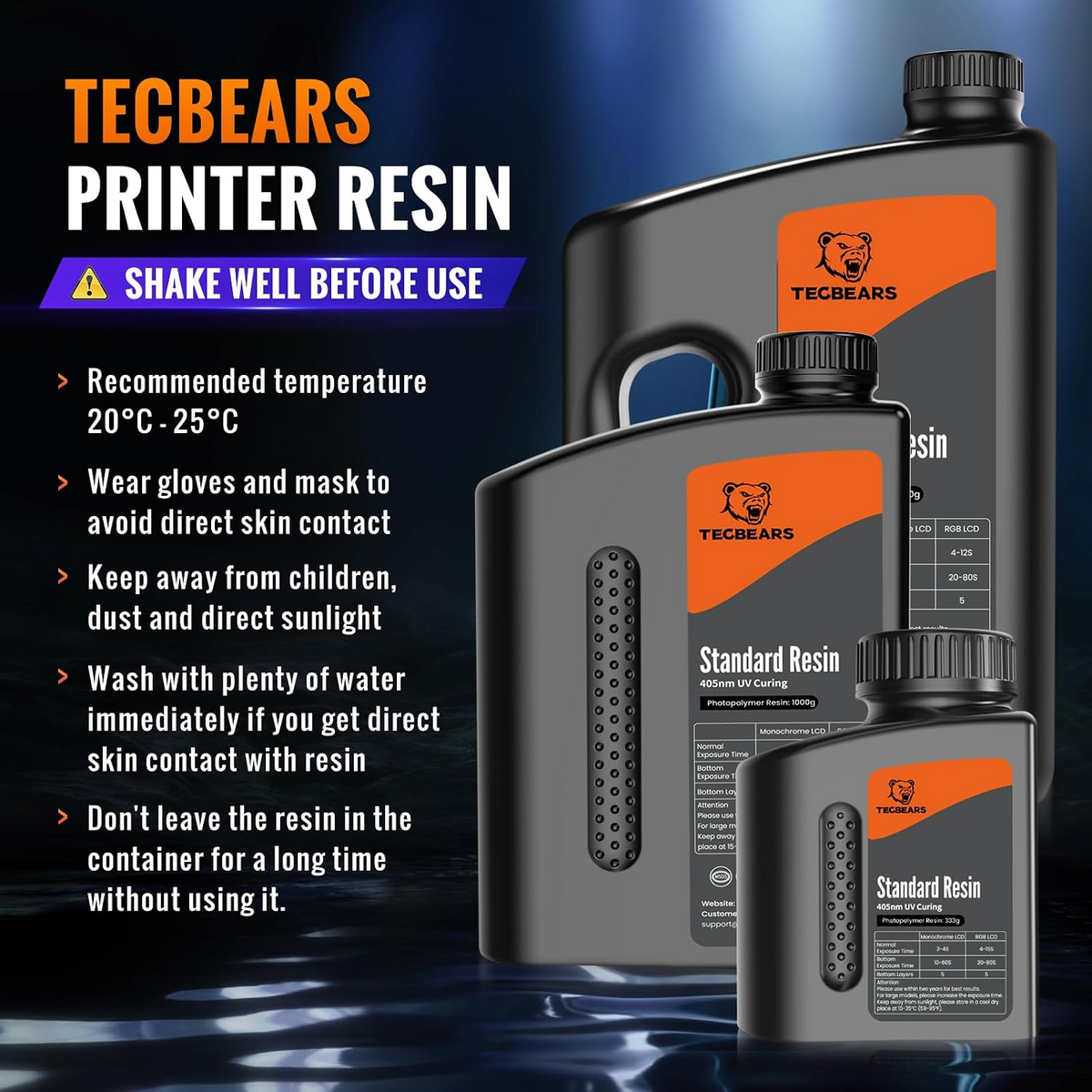TECBEARS Standard Resin 1000g , 3D Printing UV Curing Resin 405nm
