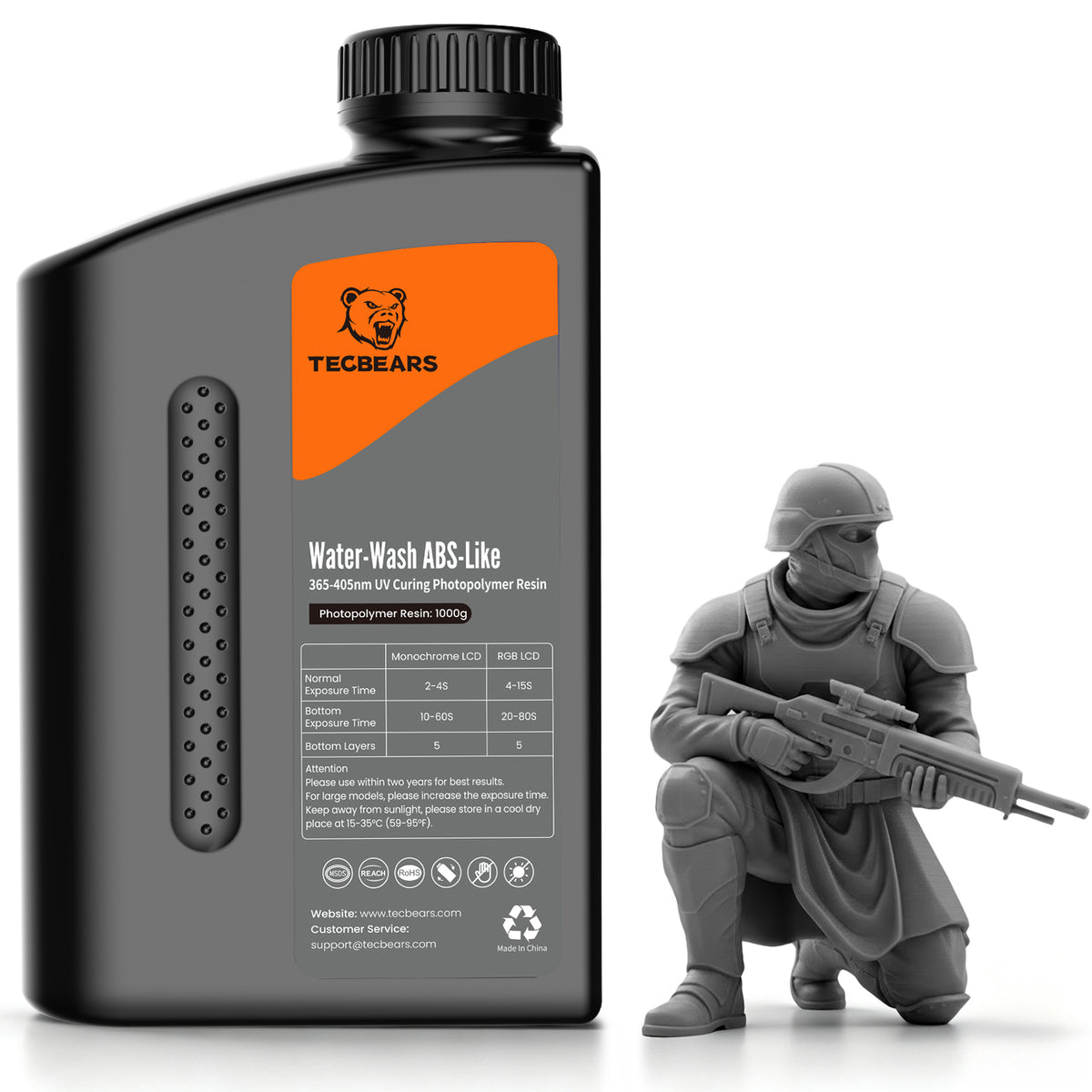 TECBEARS Water-wash ABS Like Resin 1000g , 3D Printing UV Curing Resin 405nm